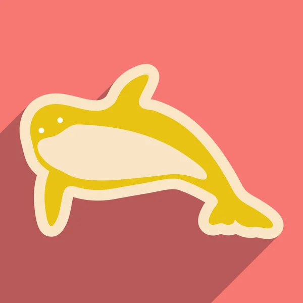 Platte pictogram met lange schaduw grote walvis — Stockvector