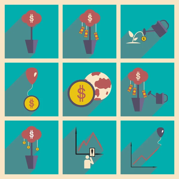 Modern flat icons vector collection with shadow economy money income — Stock Vector