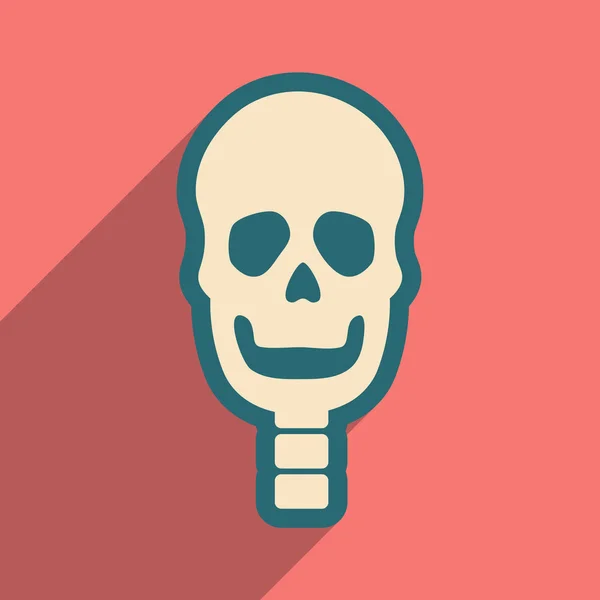 Flache Ikone mit langem Schatten menschlicher Schädel — Stockvektor