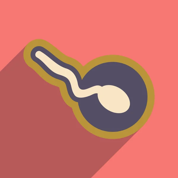 Icono plano con esperma sombra larga y óvulo — Vector de stock