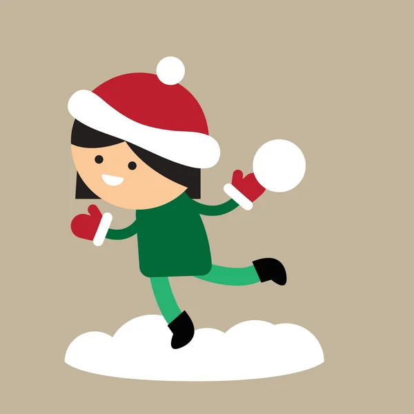 Flache Symbol auf stilvollem Hintergrund Mädchen spielen Schneebälle — Stockvektor