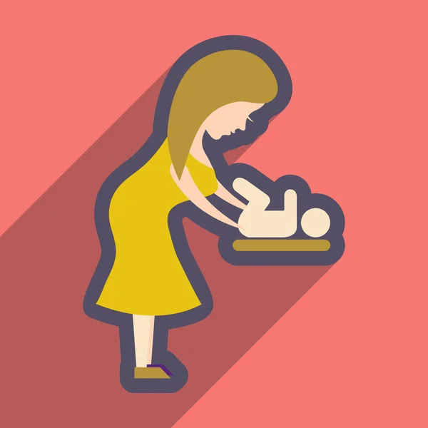 Flache Ikone mit langem Schatten Mutter und Kind — Stockvektor