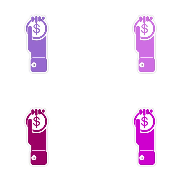 Set of stylish sticker on paper Money in hand