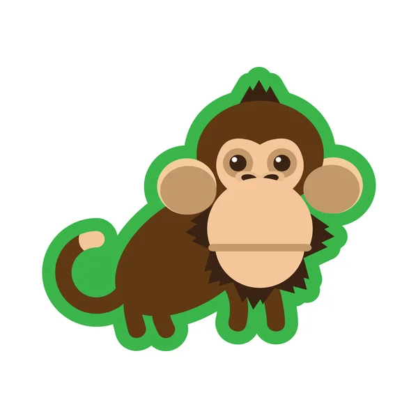 平面图标与长影子快乐的猴子 — 图库矢量图片