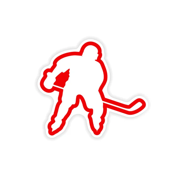 Paper sticker Canadian hockey player on white background — Stock Vector