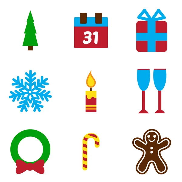 Uzun gölge Noel ve yeni yıl ile düz Icons set — Stok Vektör