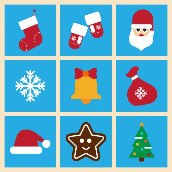 Uppsättning platt ikoner på snygg bakgrund jul — Stock vektor
