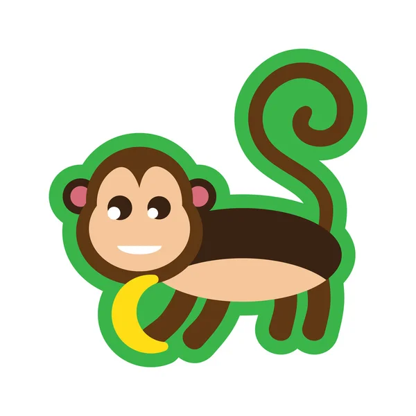 Icona piatta con scimmia ombra lunga con banane — Vettoriale Stock