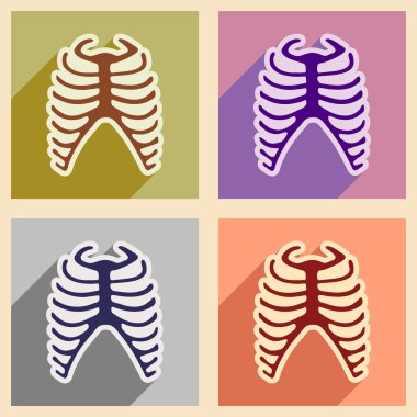 Uzun gölge insan kaburga ile düz Icons set