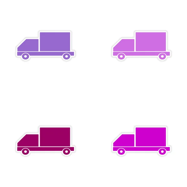 Assembly realistic sticker design on paper car cargo delivery — Stock Vector