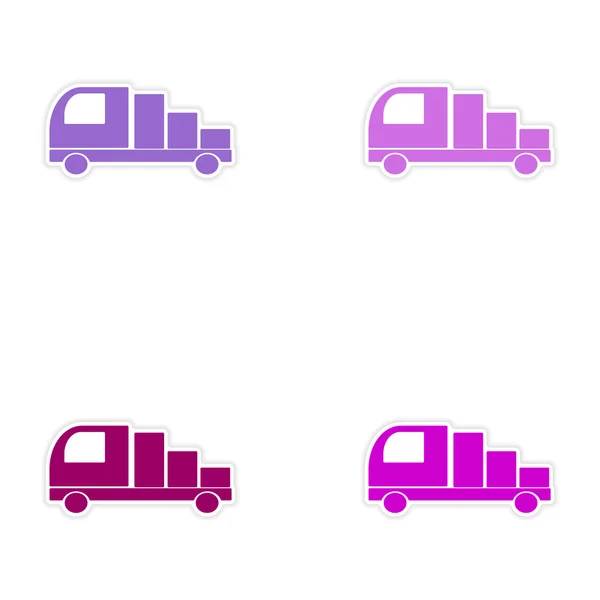 Збірка реалістичний дизайн наклейки на доставку вантажів на паперовий автомобіль — стоковий вектор