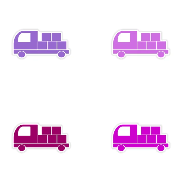 Vergadering realistische sticker ontwerp op papier auto vracht levering — Stockvector