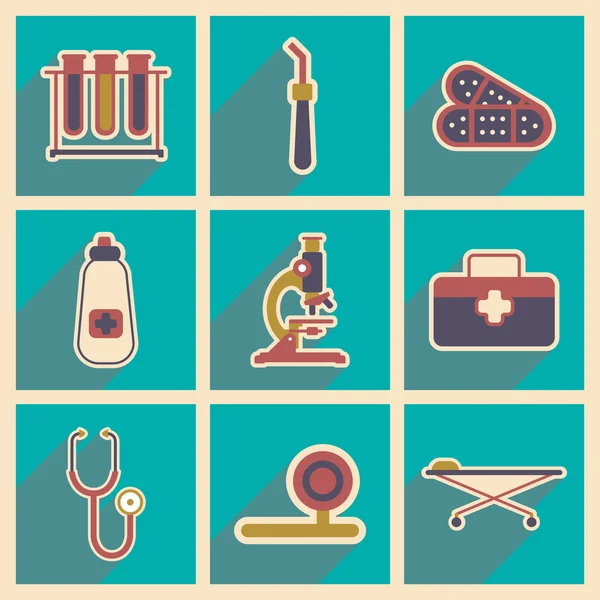 Icônes d'instruments médicaux et de médicaments à plat — Image vectorielle