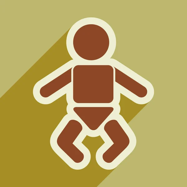 Icono plano con el bebé recién nacido sombra larga — Vector de stock