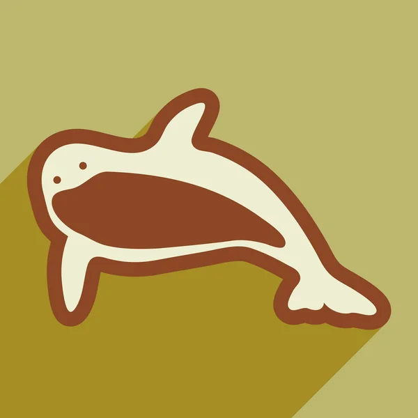 Płaskie ikona z długi cień wielkiego wieloryba — Wektor stockowy