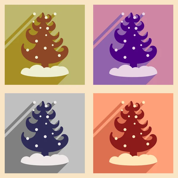 Conjunto de iconos planos con copos de nieve de árbol de sombra larga — Vector de stock
