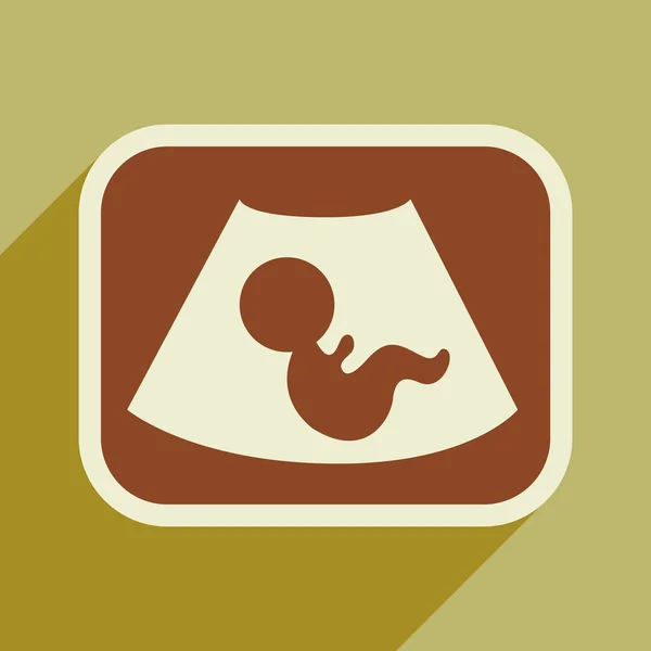 Platte pictogram met lange schaduw baby op echografie — Stockvector