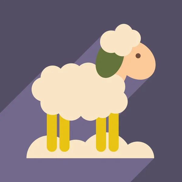 Flat icon with long shadow Christmas lamb — Stock Vector