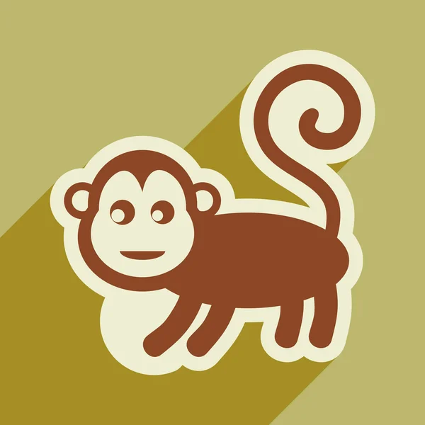 Flache Ikone mit langem Schatten Affe mit Bananen — Stockvektor
