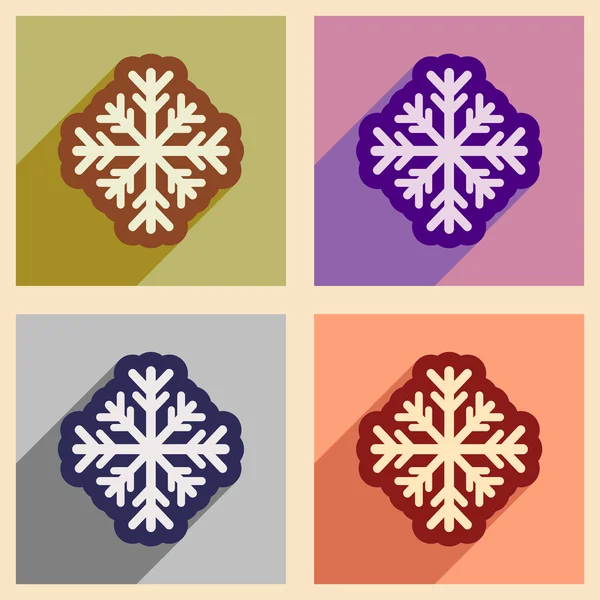 Conjunto de iconos planos con copo de nieve de sombra larga — Vector de stock