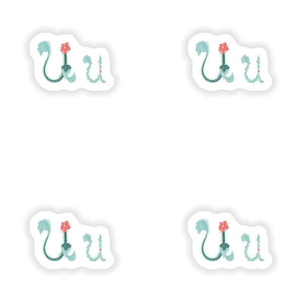 Stikere abstraktní písmeno U ikony logo v modré tropickém stylu — Stockový vektor