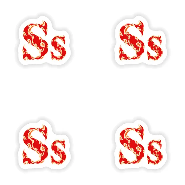 Assembly stickers fiery font red letter S on white background — Stock Vector