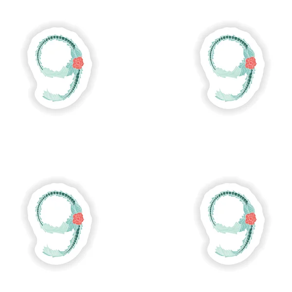 中蓝色热带风格凭贴纸抽象数字 9 标志图标 — 图库矢量图片