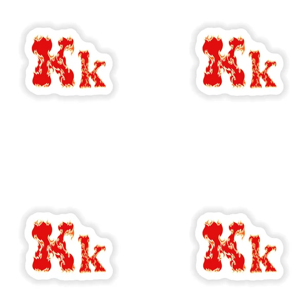 Beyaz arka plan üzerinde derleme çıkartmaları ateşli yazı kırmızı harf K — Stok Vektör