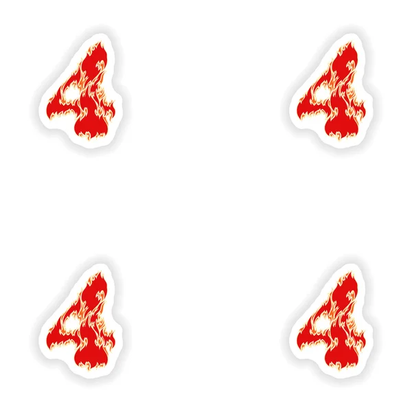 Pegatinas de montaje fuente ardiente número rojo 4 sobre fondo blanco — Vector de stock