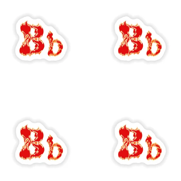 Derleme çıkartmaları ateşli yazı kırmızı mektup B beyaz arka plan — Stok Vektör