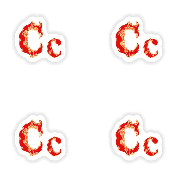 Assembly stickers fiery font red letter C on white background — Stock Vector