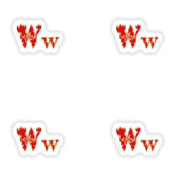 Συνέλευση αυτοκόλλητα φλογερό γραμματοσειράς κόκκινο γράμμα W σε άσπρο φόντο — Διανυσματικό Αρχείο