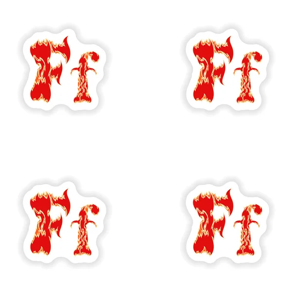 Montagem adesivos fogoso fonte vermelho letra F no fundo branco —  Vetores de Stock