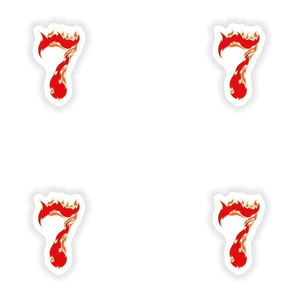 Derleme çıkartmaları ateşli yazı tipi beyaz zemin üzerine kırmızı sayı 7 — Stok Vektör