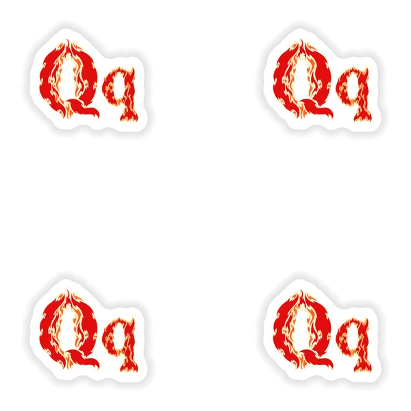 Montagem adesivos fogoso fonte vermelho letra Q no fundo branco — Vetor de Stock