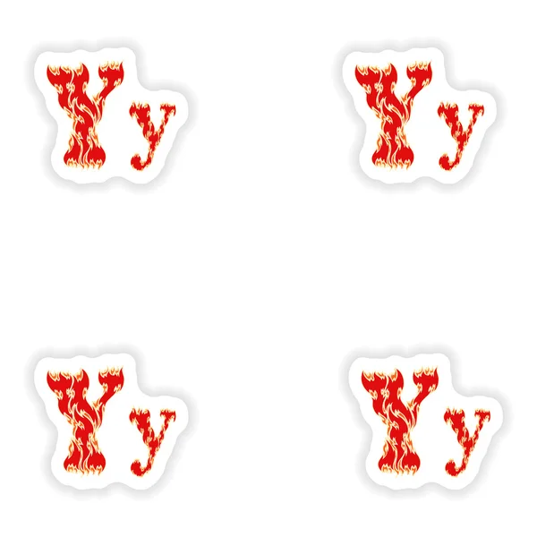 Montagem adesivos fogoso fonte vermelho letra Y no fundo branco —  Vetores de Stock