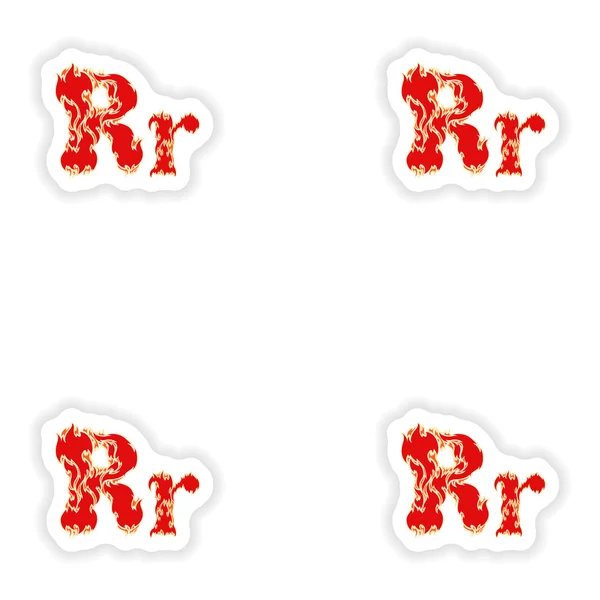 Assembly stickers fiery font red letter R on white background — Stock Vector