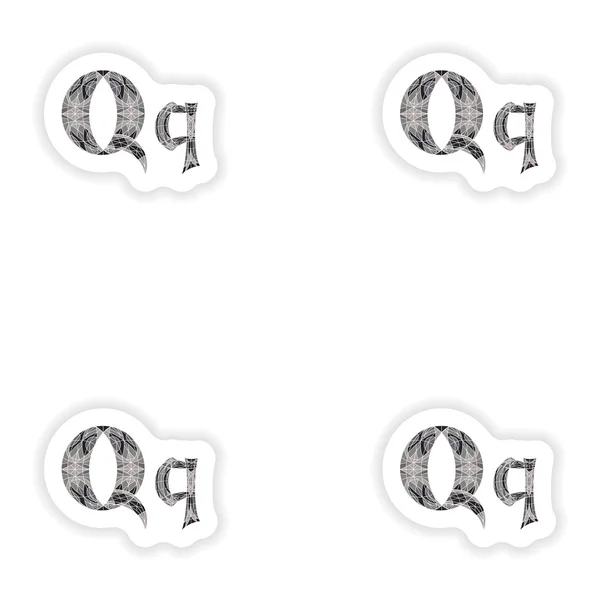 어셈블리 스티커 낮은 폴 리 편지 Q 회색 모자이크 다각형 — 스톡 벡터