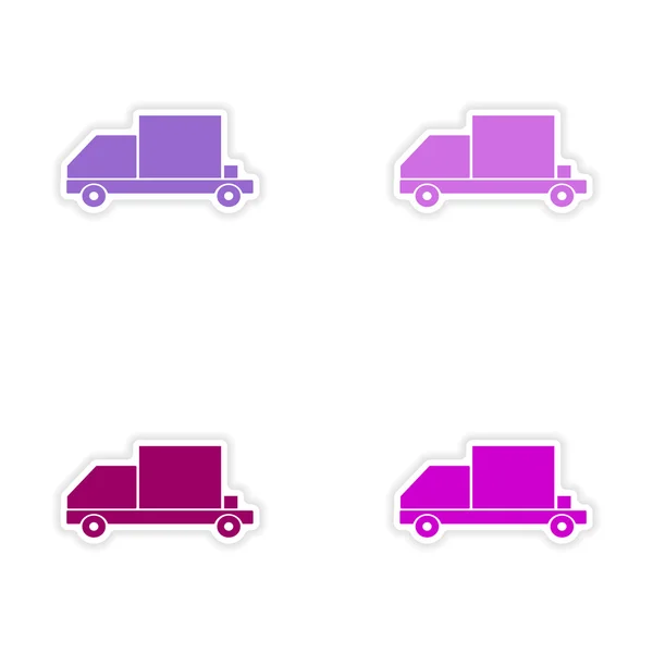 Conception d'autocollant réaliste d'assemblage sur les camions de boîte de livraison de papier — Image vectorielle