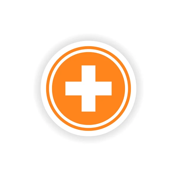 Icône autocollant design réaliste sur papier médecine logo — Image vectorielle