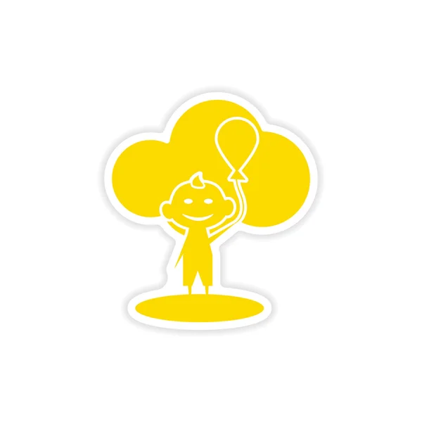 Adesivo icona disegno realistico su palloncino bambino di carta — Vettoriale Stock