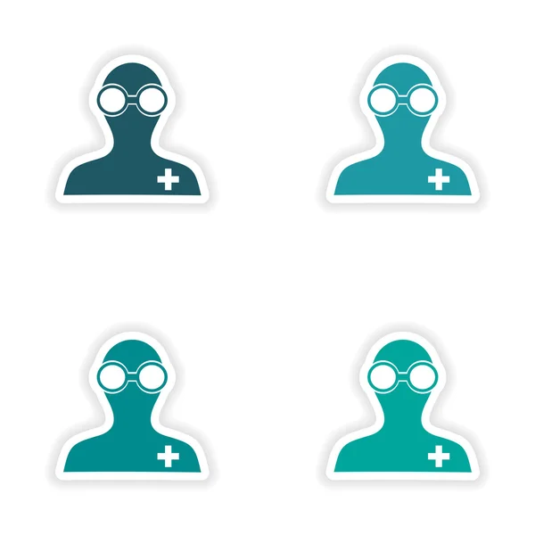 Vergadering realistische sticker ontwerp op papier lab werknemer — Stockvector