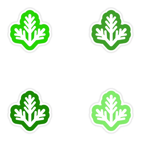 Set of paper stickers on white background fur-tree branch