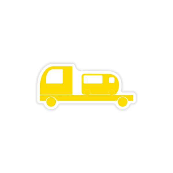 Icône autocollant conception réaliste sur le transport de bus de voiture en papier — Image vectorielle