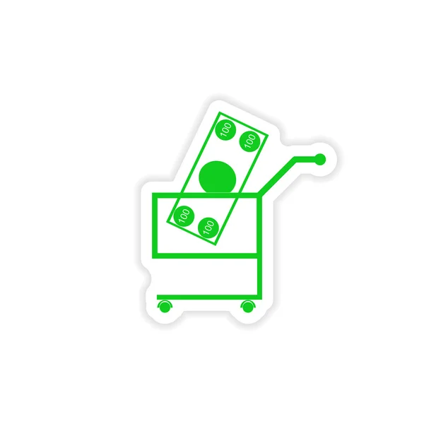 Etiqueta elegante em dinheiro de papel no carrinho — Vetor de Stock