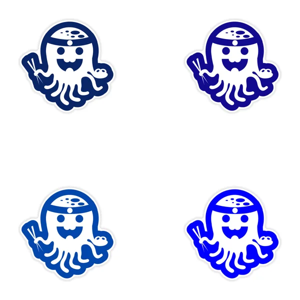 Set of paper stickers on white background octopus chef — Stock Vector