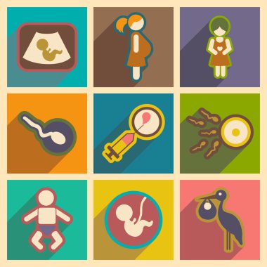 Uzun gölge gebelik ile düz Icons set