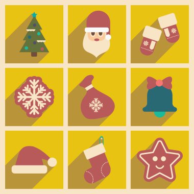 Uzun gölge Noel ile düz simgeler kümesi