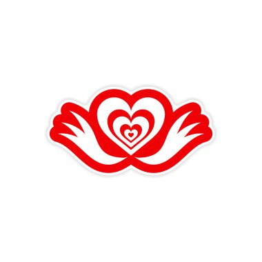 Beyaz arka plan kalp kanatları üzerinde kağıt etiket