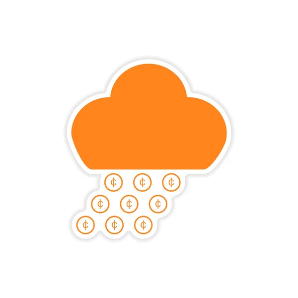 Kağıt yağmur bulutu sikkeler üzerinde şık etiket — Stok Vektör